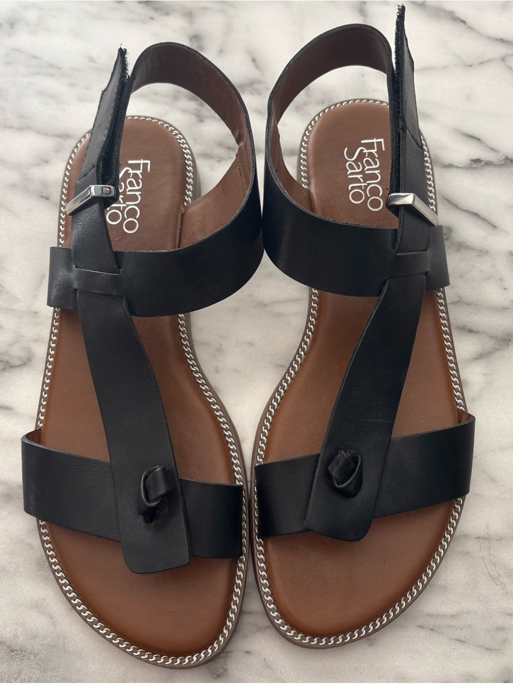 Franco Sarto Black Strap Leather Sandals US Women Size 8.5M w box
